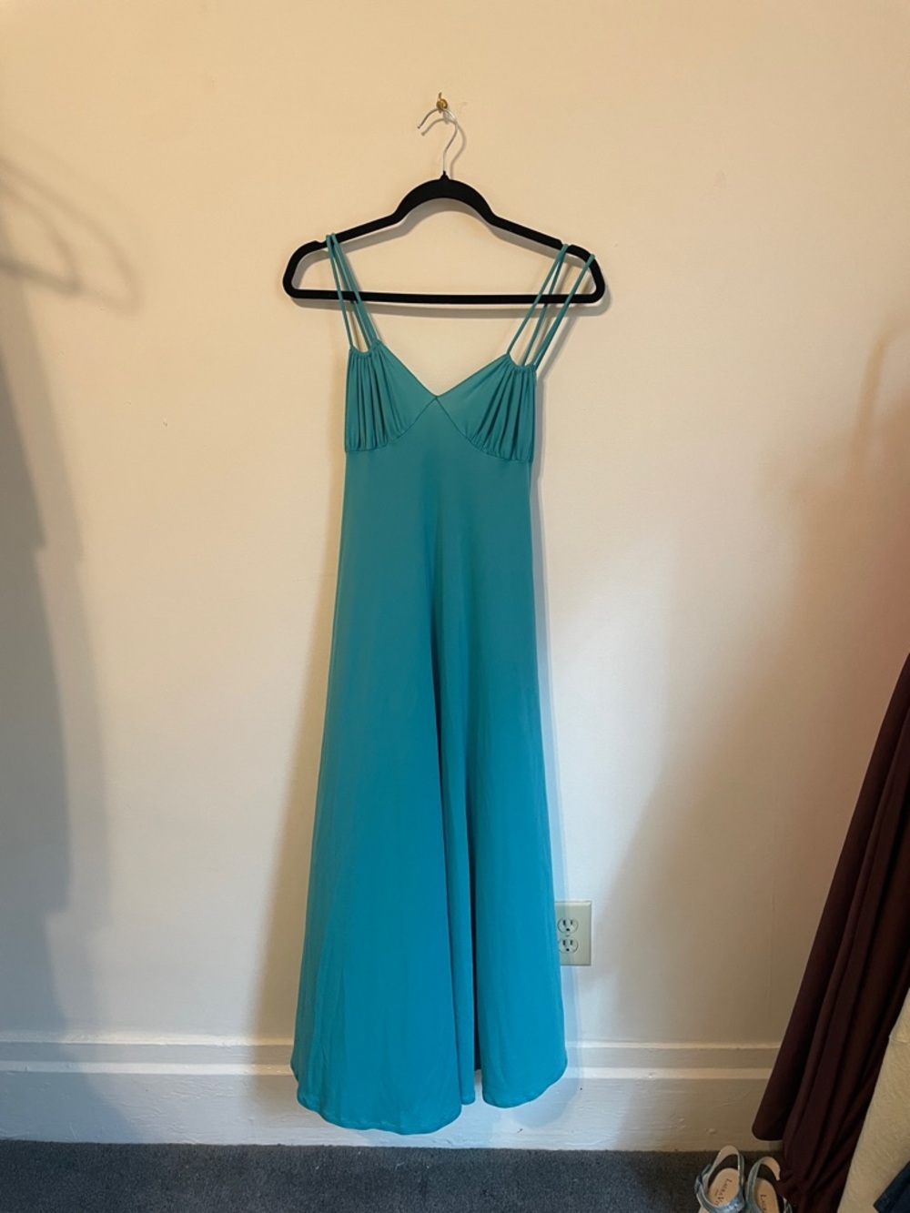 Teal Satin-Look Spaghetti Strap Maxi Dress